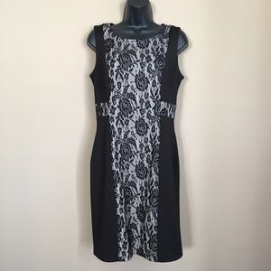 New Black Sheath Dress with Nude Rose Lace Panels